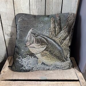 Vintage Fisherman Tapestry Pillow 15”x15”
